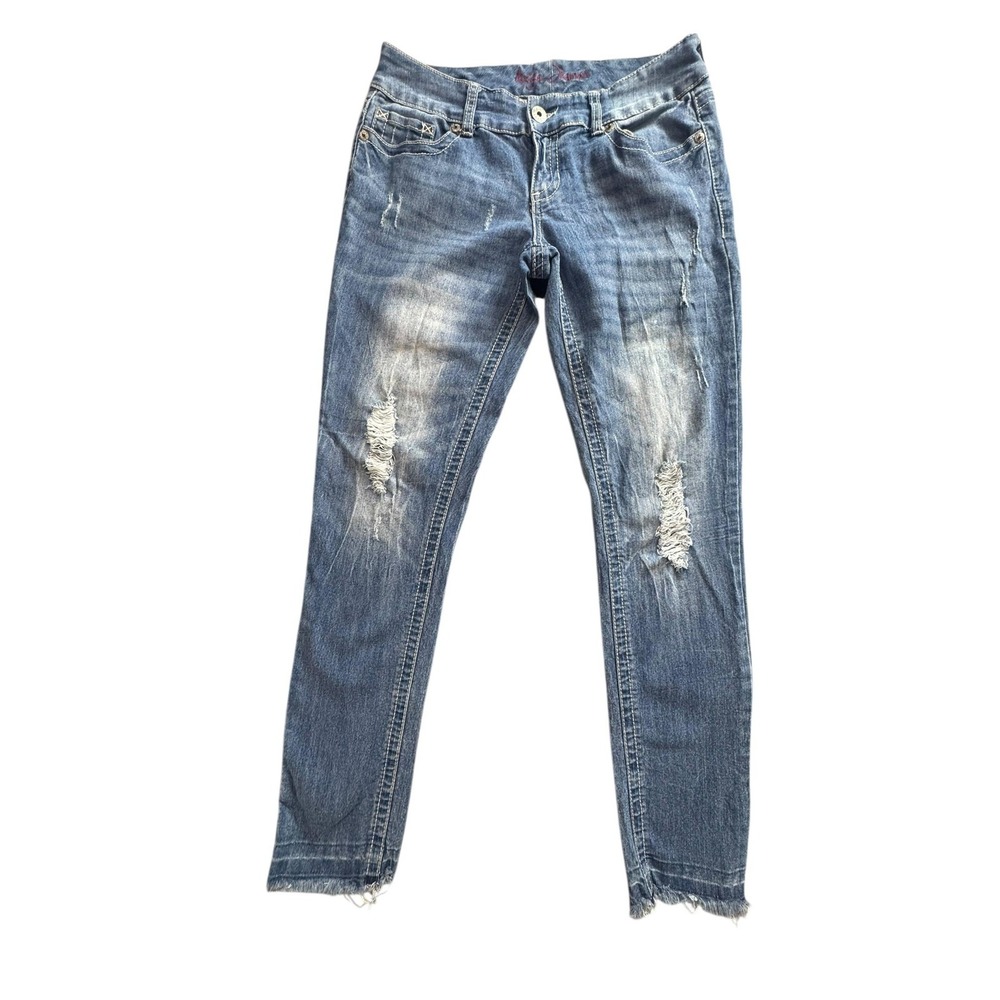 Ariya Jeans Jeans Womens 9/10 Blue Distressed‎ Ripped Frayed Hem Straight Leg